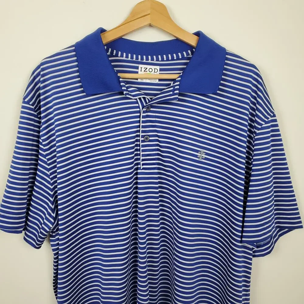 IZOD POLO GOLF SHIRT MEN'S SIZE XXL LOGO STRIPED BLUE WHITE SHORT SLEEVES CASUAL - Picture 6 of 15